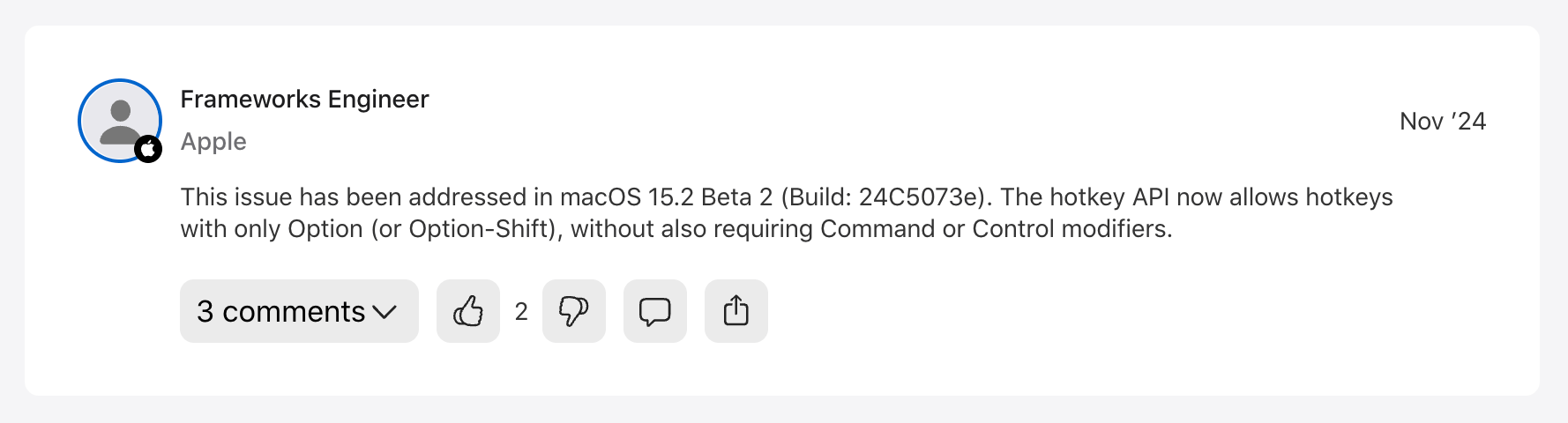 macOS 15.2 option fix